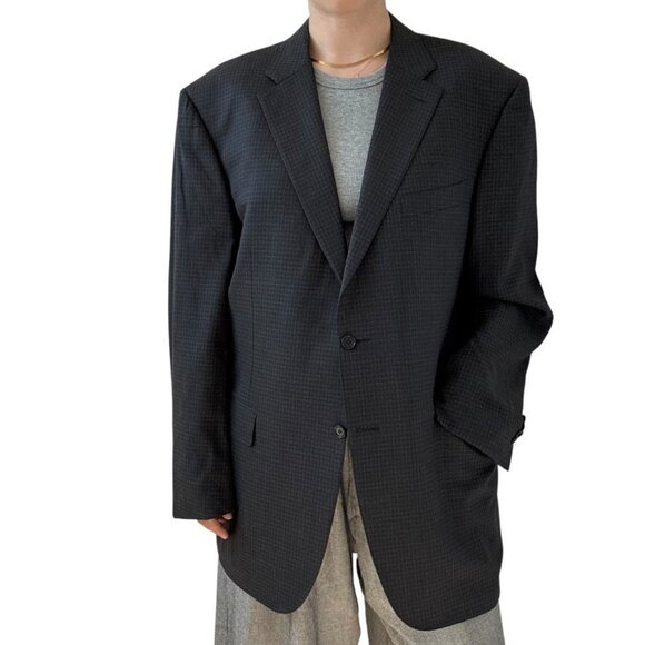 NWOT Canali Gray Check 100% Wool Blazer Suit Trouser 2 Button Set 46L - Picture 8 of 11